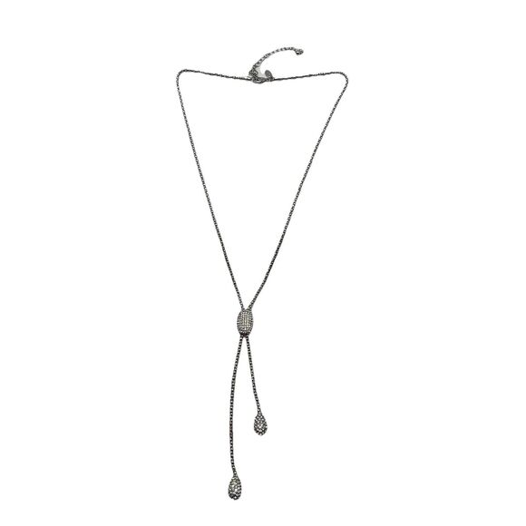 CHICO'S Rhinestone Statement Pave Crystal Lariat Rope Chain Necklace Silver Tone - Picture 8 of 8